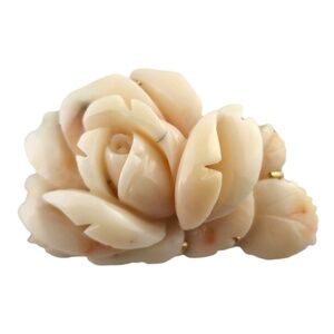 14 Karat Yellow Gold Carved Pink Coral Rose Brooch Pendant #19040